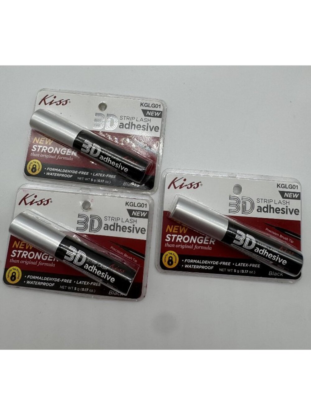 Kiss Strip Lash 3D Adhesive Black Waterproof Latex Free Lot of 3 KGLG01 Black